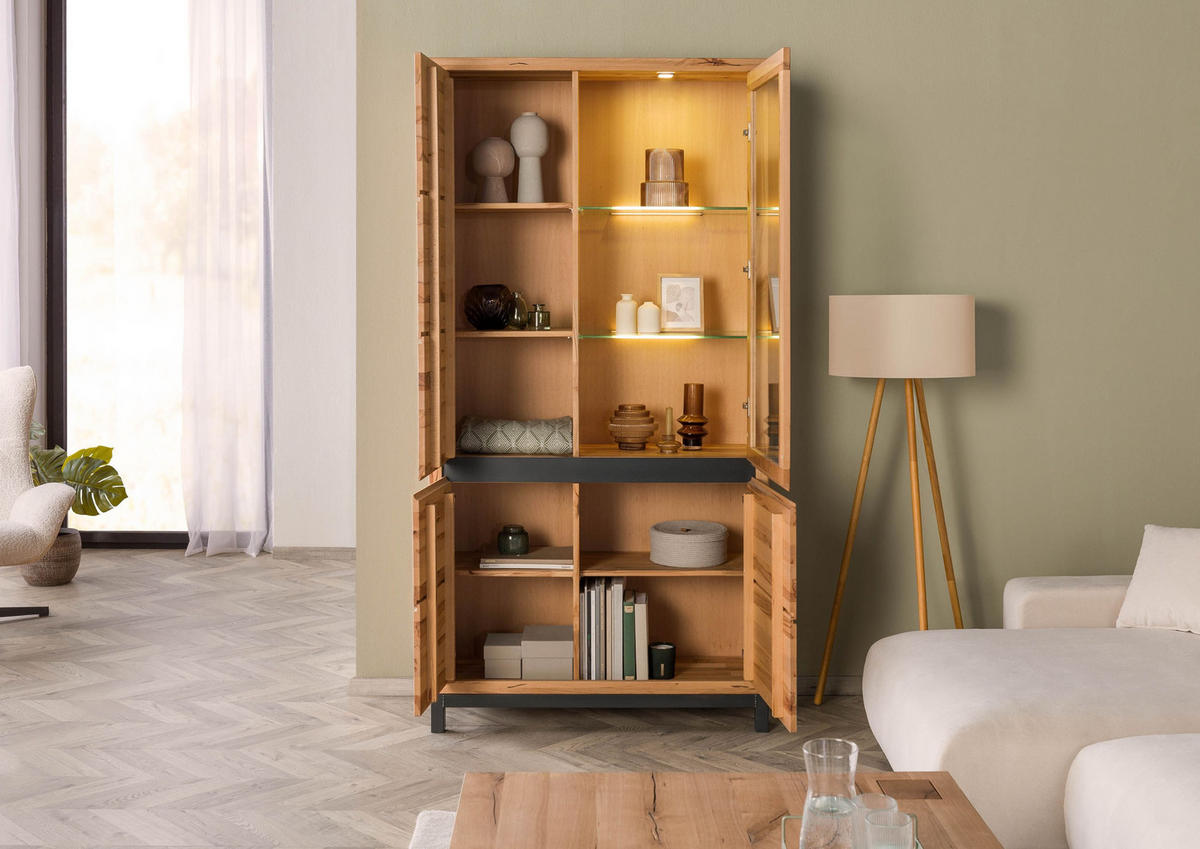 VITRINE Kernbuche 103x40x205 natur geölt VILLANDERS #101 - Braun, Holz (103/205/40cm) - Massivmoebel24