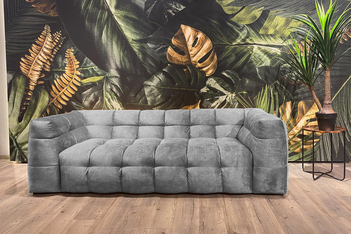 SOFA RIO Hellgrau Velvet - Hellgrau/Schwarz, Textil (207/68/105cm) - KAWOLA