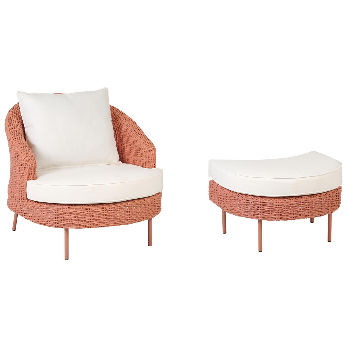 SESSEL mit Ottomane Rattan PE pfirsichrosa Arcille - Rosa, Kunststoff (80/80/151cm) - Beliani