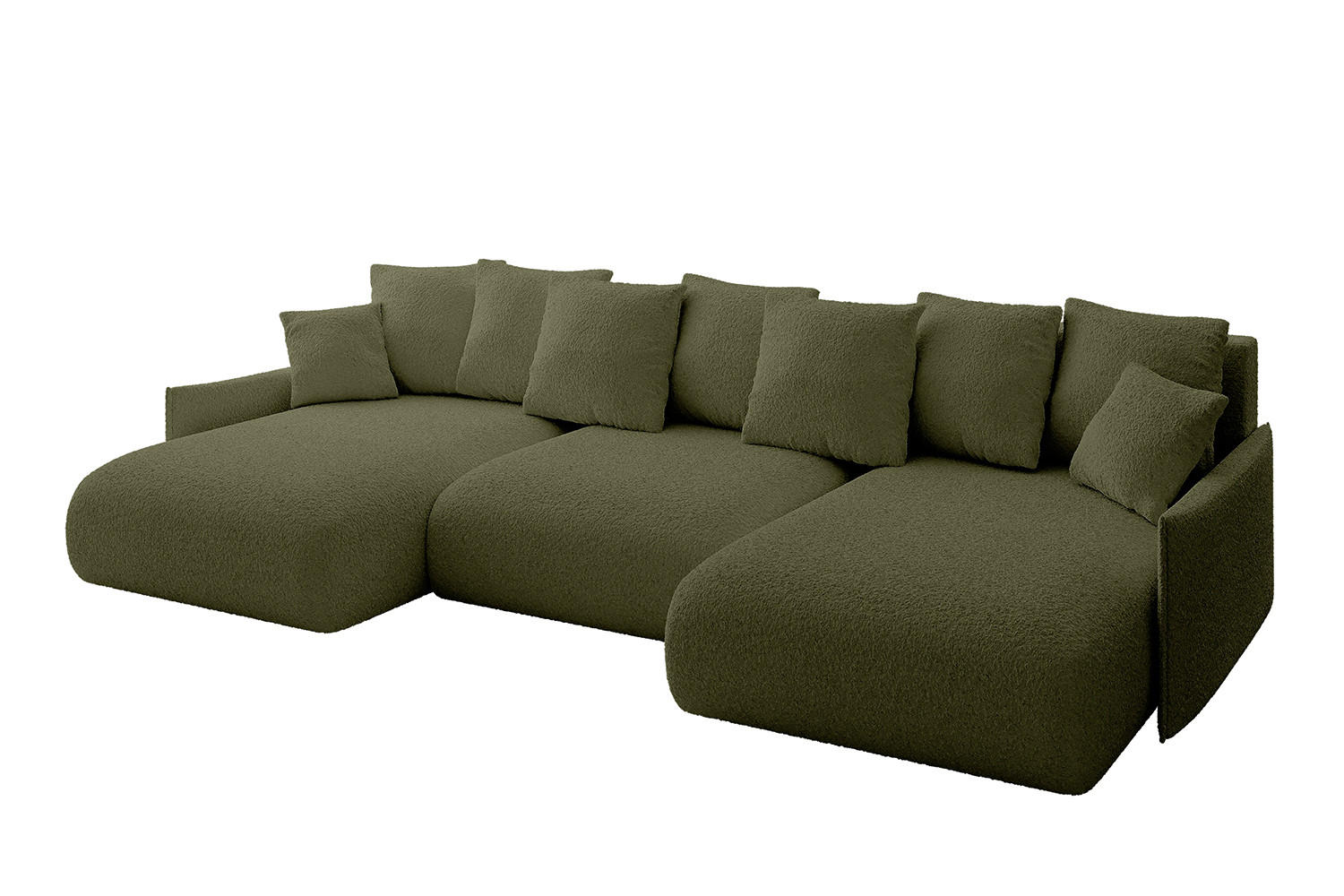WOHNLANDSCHAFT mit Schlaffunktion und Bettkasten ONESK-U-v1 304x165x40 Grün Bouclé - Grün, Holzwerkstoff/Kunststoff (304/90/165cm) - ALTDECOR