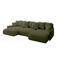 WOHNLANDSCHAFT mit Schlaffunktion und Bettkasten ONESK-U-v1 304x165x40 Grün Bouclé - Grün, Holzwerkstoff/Kunststoff (304/90/165cm) - ALTDECOR