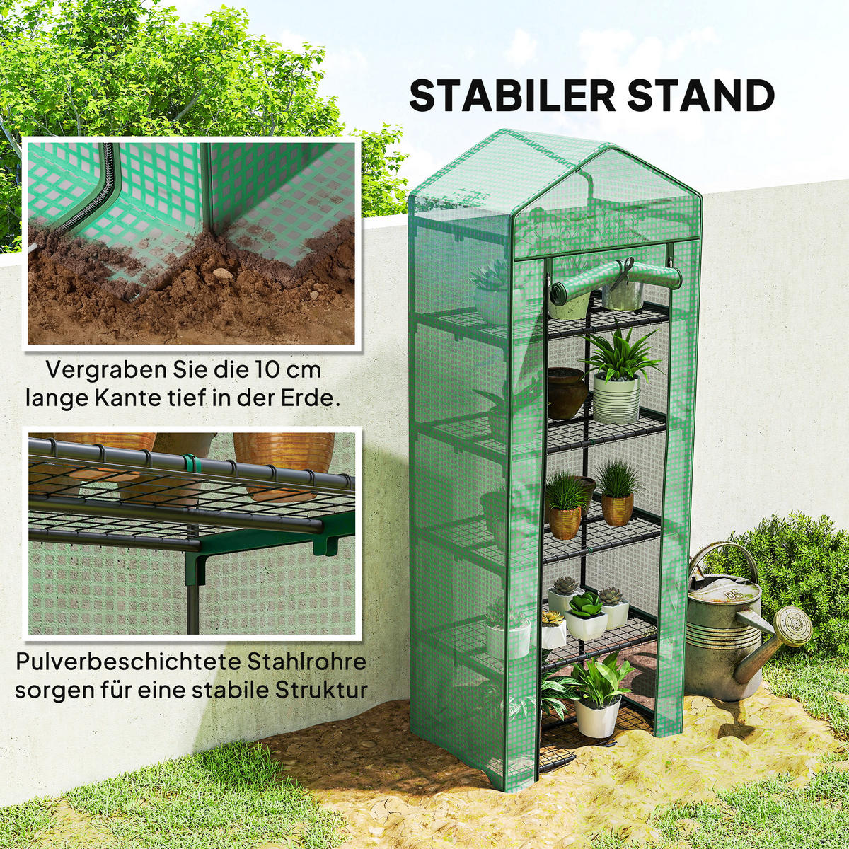 GEWÄCHSHAUS, 69L x 49B x 193H cm - Grün, Kunststoff/Metall (49/193/69cm) - Outsunny