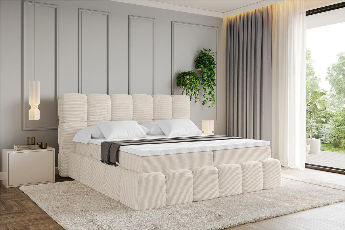 BOXBETT - AURI-H4 - 160x200 Beige Cord - Champagner, Holzwerkstoff (160/200cm) - ALTDECOR