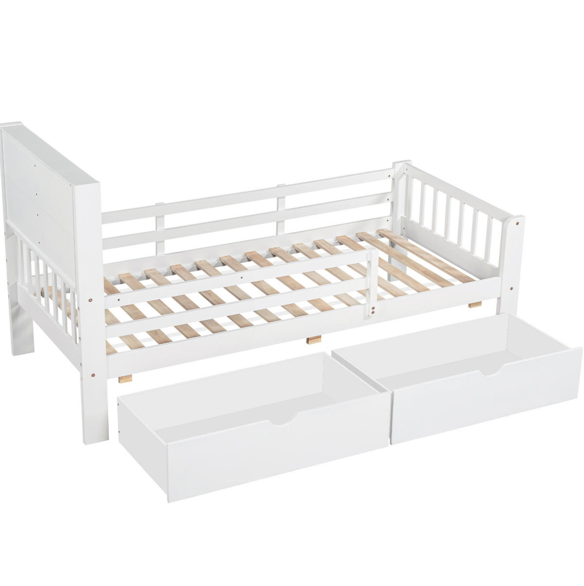 KINDERBETT 90/200 cm aus Massivholz und MDF mit Schubladen, Tafel und Sicherheitsleiste Weiß - Weiß, Holz (90/200cm) - Modenvie