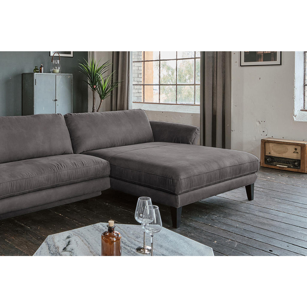 Thumbnail - Kawola Ecksofa, Anthrazit, Schwarz, Textil, Echtholz,Buche, 3-Sitzer, Füllung: Kaltschaum, Ottomane rechts, L-Form, ecki...