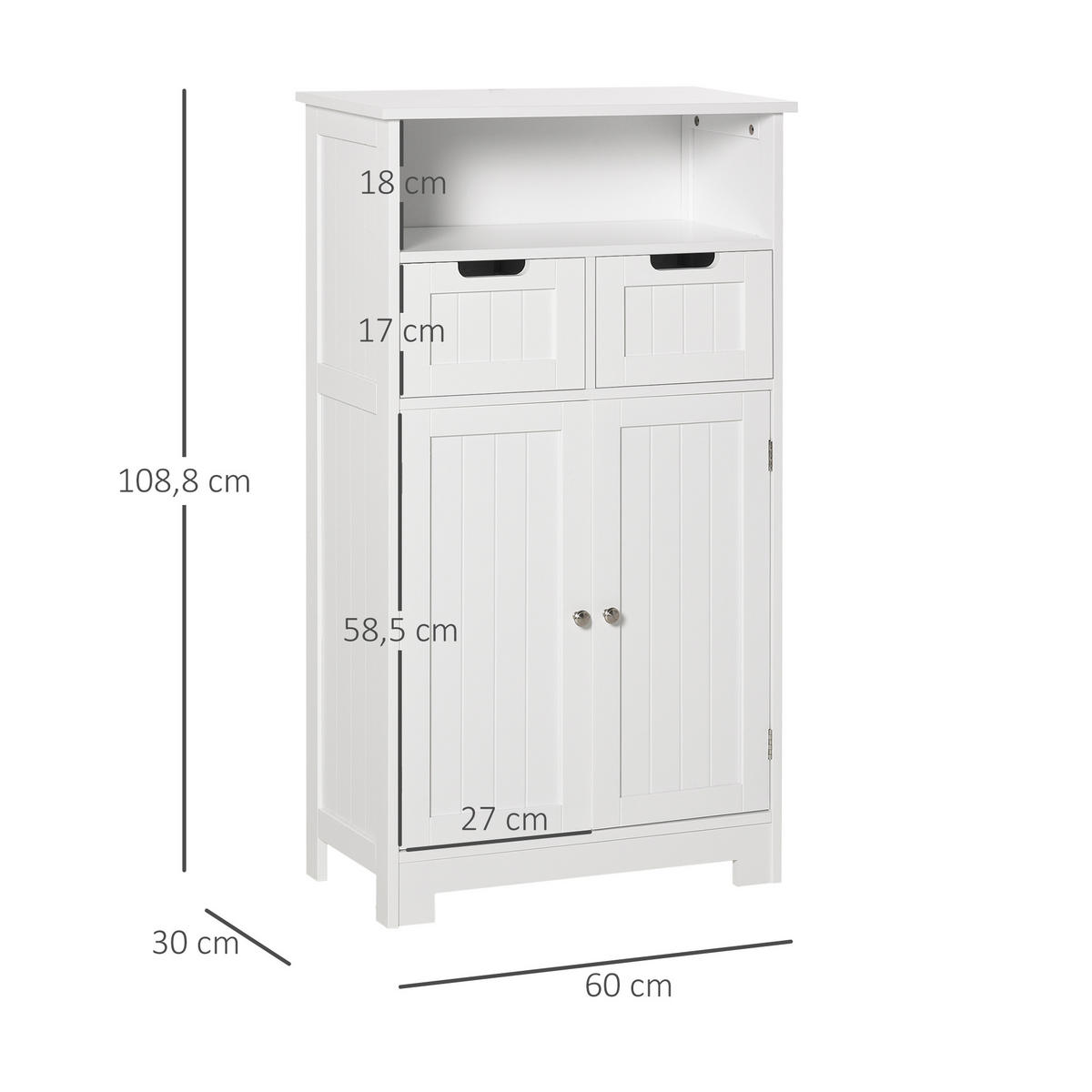 MIDISCHRANK DE-17293 2 Schubladen & Schrank mit verstellbarem Regal Weiß - Weiß, Holzwerkstoff (30/108/60cm) - ComfortXL