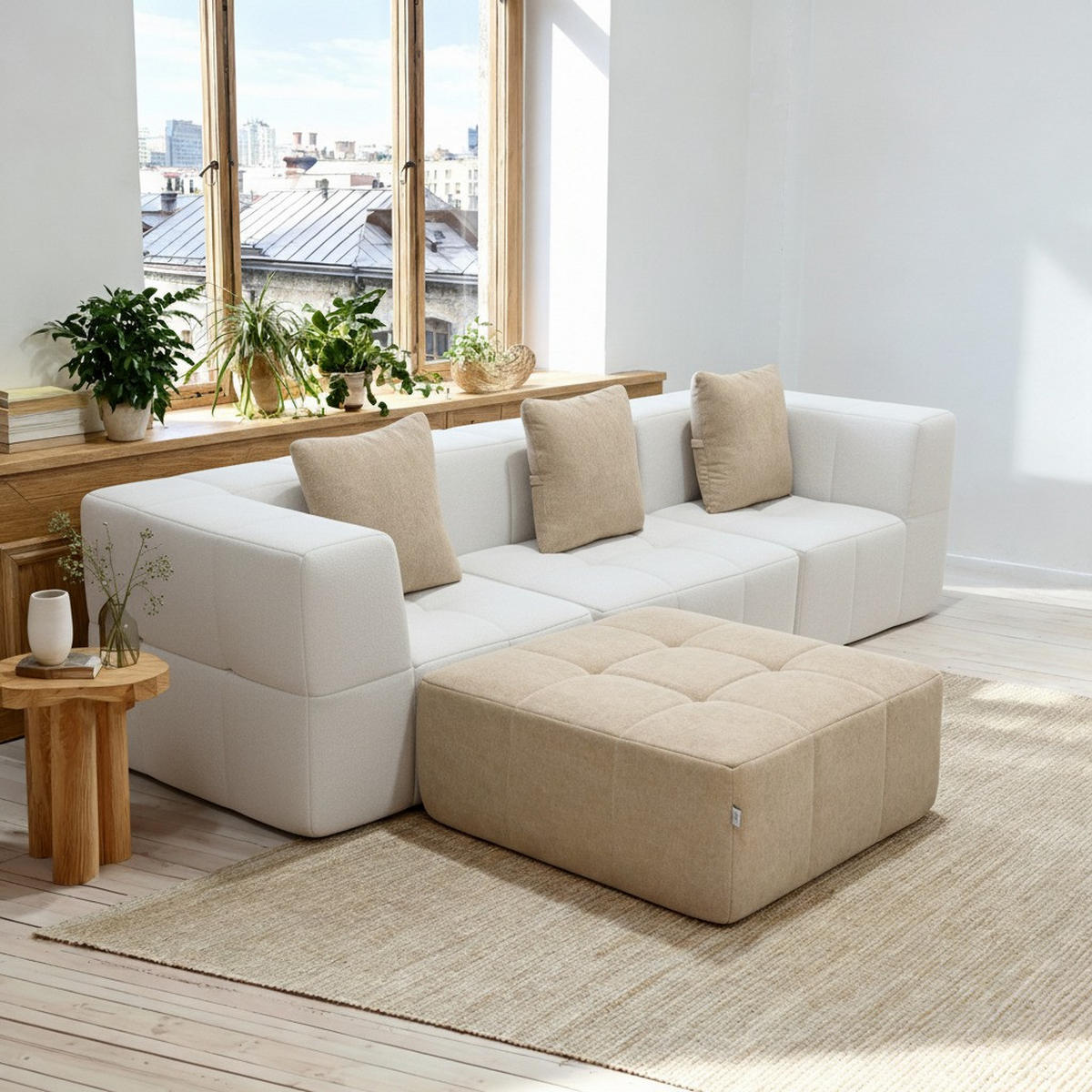ECKSOFA Eden Komplett Weiß Sand 3-Sitzer - Beige, Textil (272/71/92cm) - COCO Living
