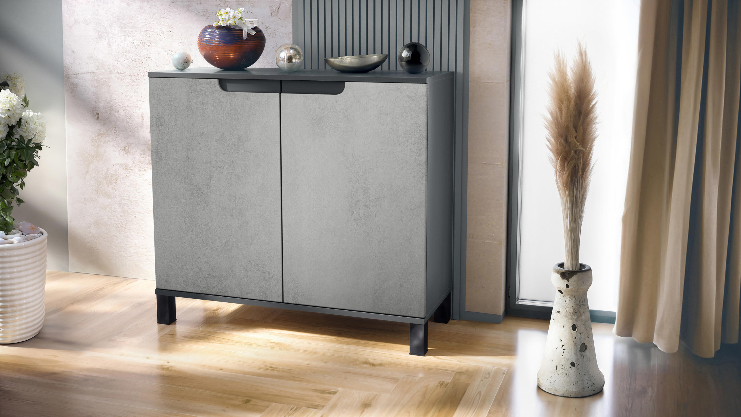 KOMMODE Sylt Beton Oxid Optik - Hellgrau, Holzwerkstoff (92.5/84.5/35cm) - Vladon