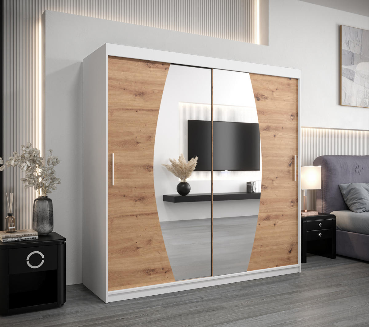 SCHWEBETÜRENSCHRANK 200/200/62 2-türig - Silberfarben/Eiche Artisan, Holz/Kunststoff (200/200/62cm) - Abiks Möbel