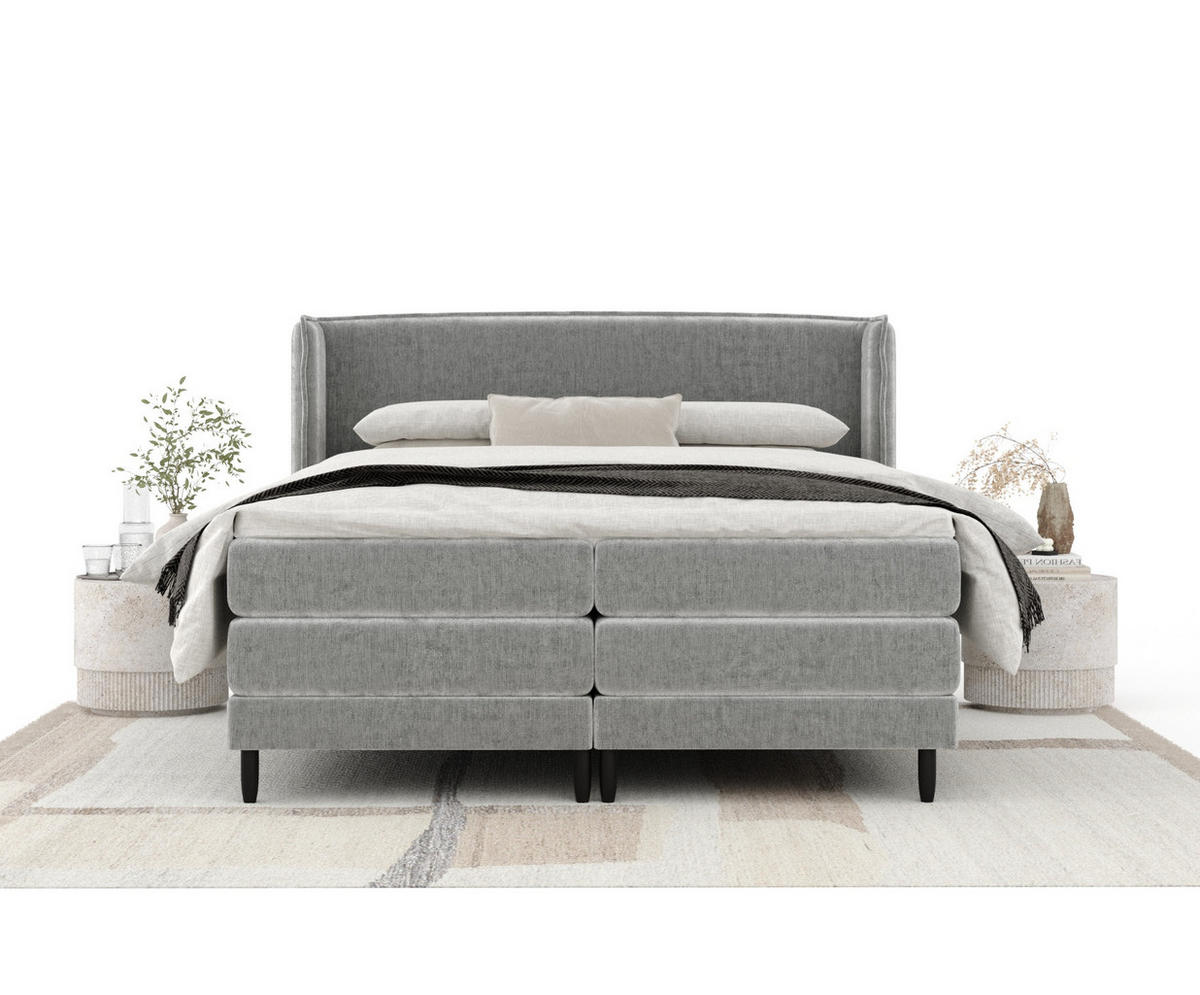 BOXSPRINGBETT Carizzo Hellgrau 200/200 cm mit Matratze und Topper - Hellgrau/Schwarz, Holz/Holzwerkstoff (200/200cm) - Maison de Reve