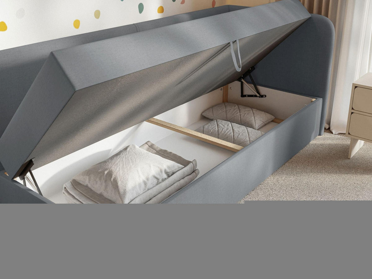 JUGENDBETT Calmmo Dunkelgrau mit Chenille-Bezug, Kopfteil rechts - Dunkelgrau, Textil (90/200cm) - Selsey