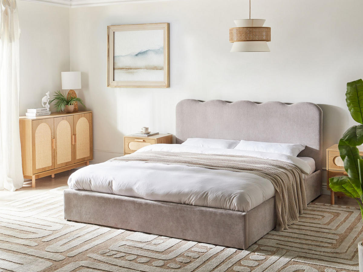 POSTEL s úložným prostorem 180/200 cm Žinylková látka Taupe Nanterre - šedohnědá, textil (180/200cm) - Beliani