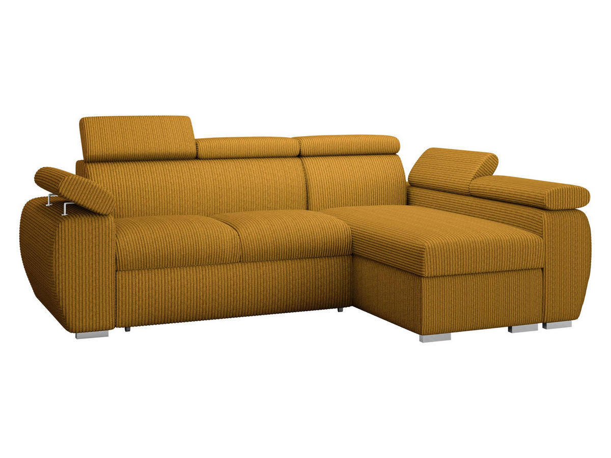 ECKSOFA Boston Mini Premium Cord 2RLC Seite: Rechts 2R+LC - Chromfarben/Braun, Holz/Textil (255/170cm) - MIRJAN24