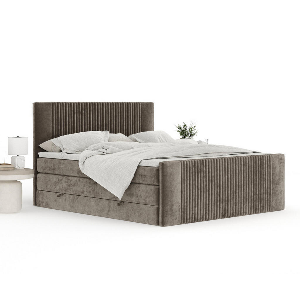 Thumbnail - Maison de Reve Boxspringbett, Braun, Textil, Buche, Kiefer, H3 + H4, 7-Zonen, Höhe ca. 40 cm, 160x200 cm, Handmade in Eu...