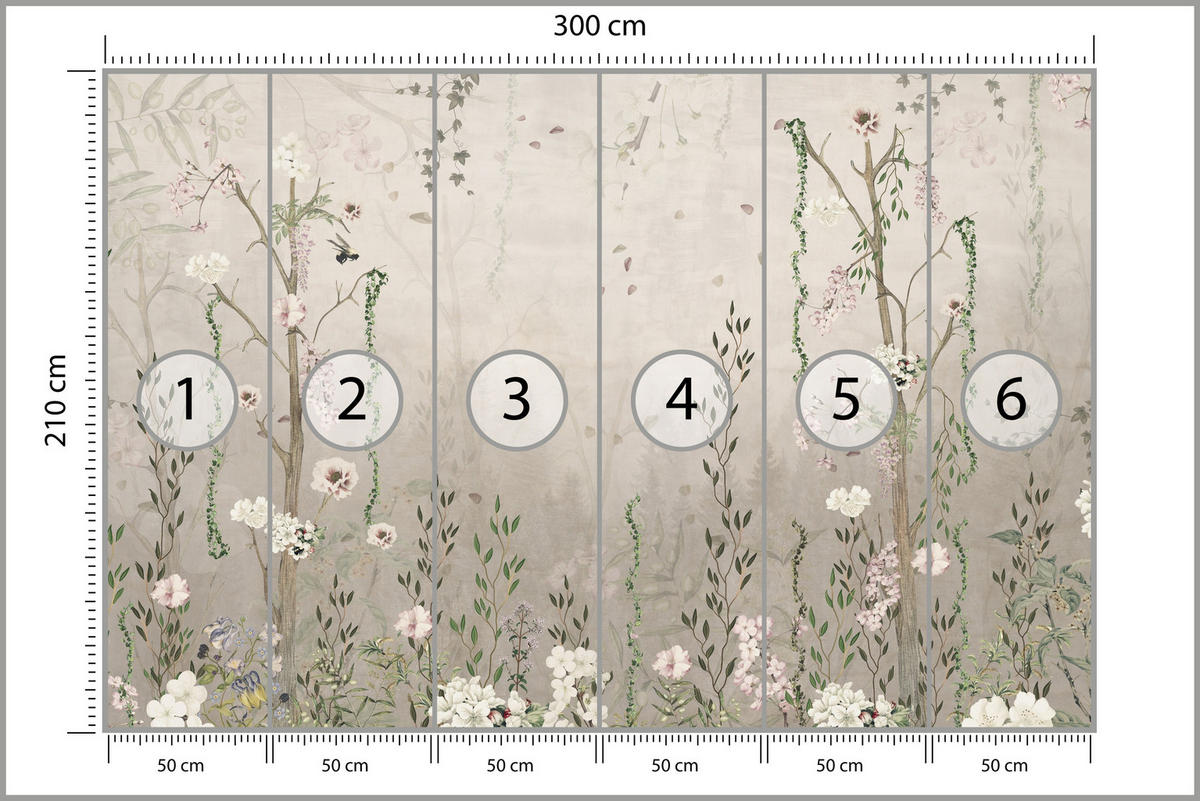 FOTOTAPETE für Wohnzimmer Vintage Blumenwiese Wildblumen Natur 300x210 - Beige/Braun, Papier (300/210cm) - Muralo