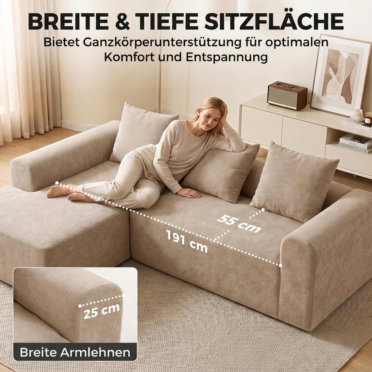 ECKSOFA Polyester Beige - Beige, Textil (178/242cm) - HOMCOM