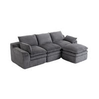 SOFA modular mit Fußbank 263 x 167 cm Corduroy Dark Gray - Grau, Kunststoff (167/263cm) - Meubliv