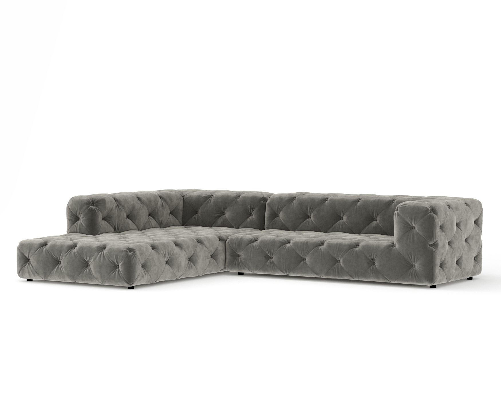 ECKSOFA Cosimo Grau Samtstoff - Schwarz/Grau, Holz/Holzwerkstoff (325/228cm) - Maison de Reve