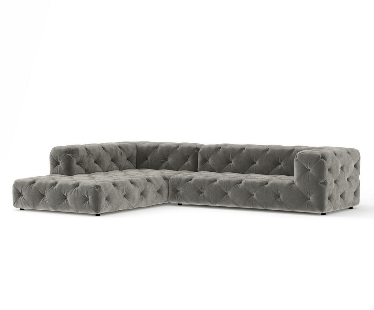 ECKSOFA Cosimo Grau Samtstoff - Schwarz/Grau, Holz/Holzwerkstoff (325/228cm) - Maison de Reve
