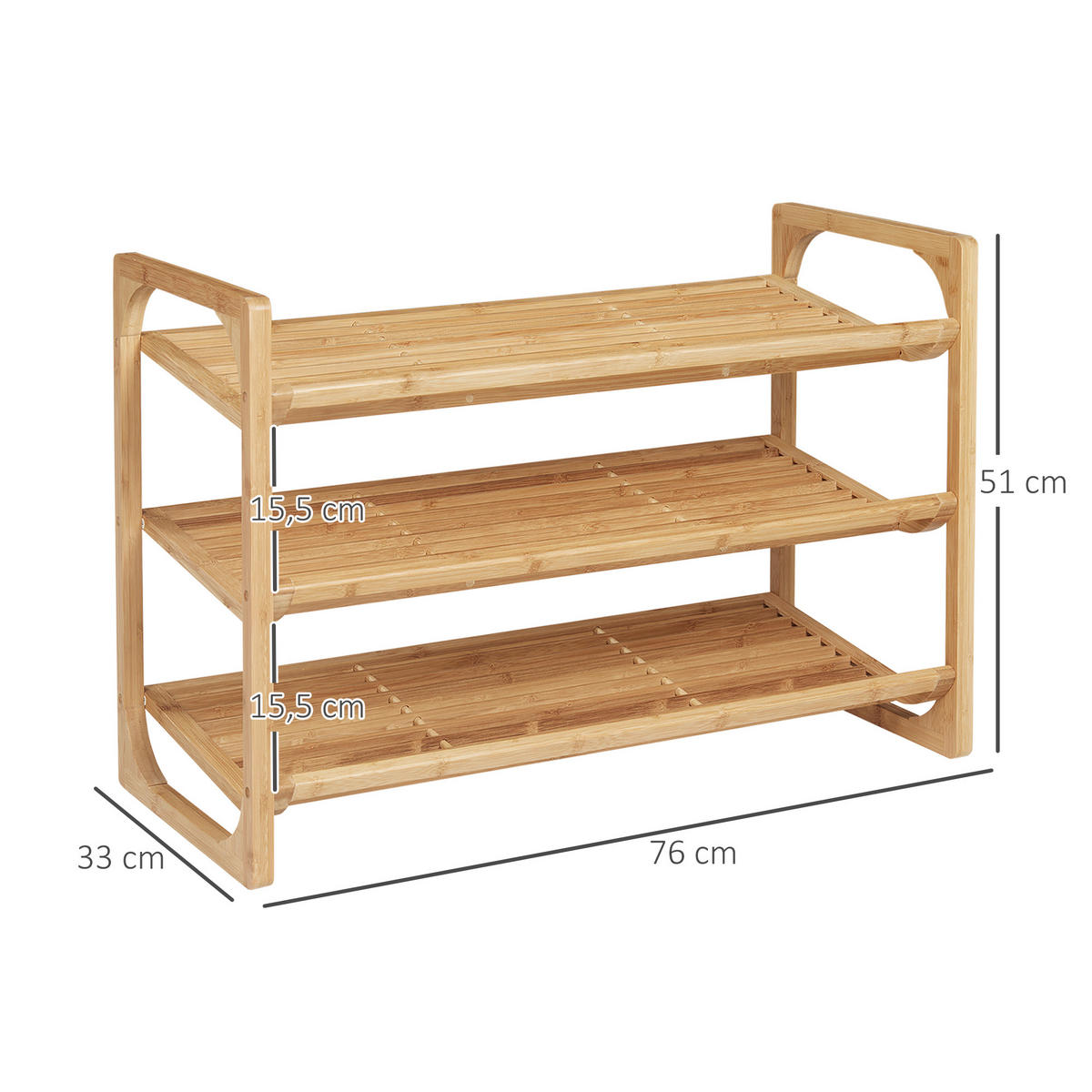 SCHUHREGAL mit 3 Ebenen, Schuhständer, Schuhablage für max. 9 Paar Schuhe - Naturfarben, Metall (33/51/76cm) - HOMCOM