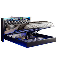 POLSTERBETT 160x200 cm Schwarz PU LED USB Stauraum - Schwarz, Metall (160/200cm) - SHOPENTRA