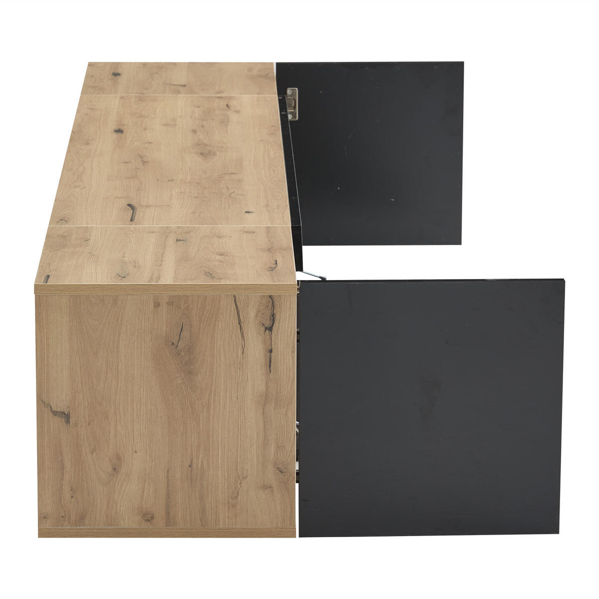 TV-LOWBOARD aus Spanplatte 180x37x36 cm Schwarz/Natur mit LED-Beleuchtung, wandmontiert und Hochglanzfront - Schwarz, Holzwerkstoff (180/36/37cm) - Modfu