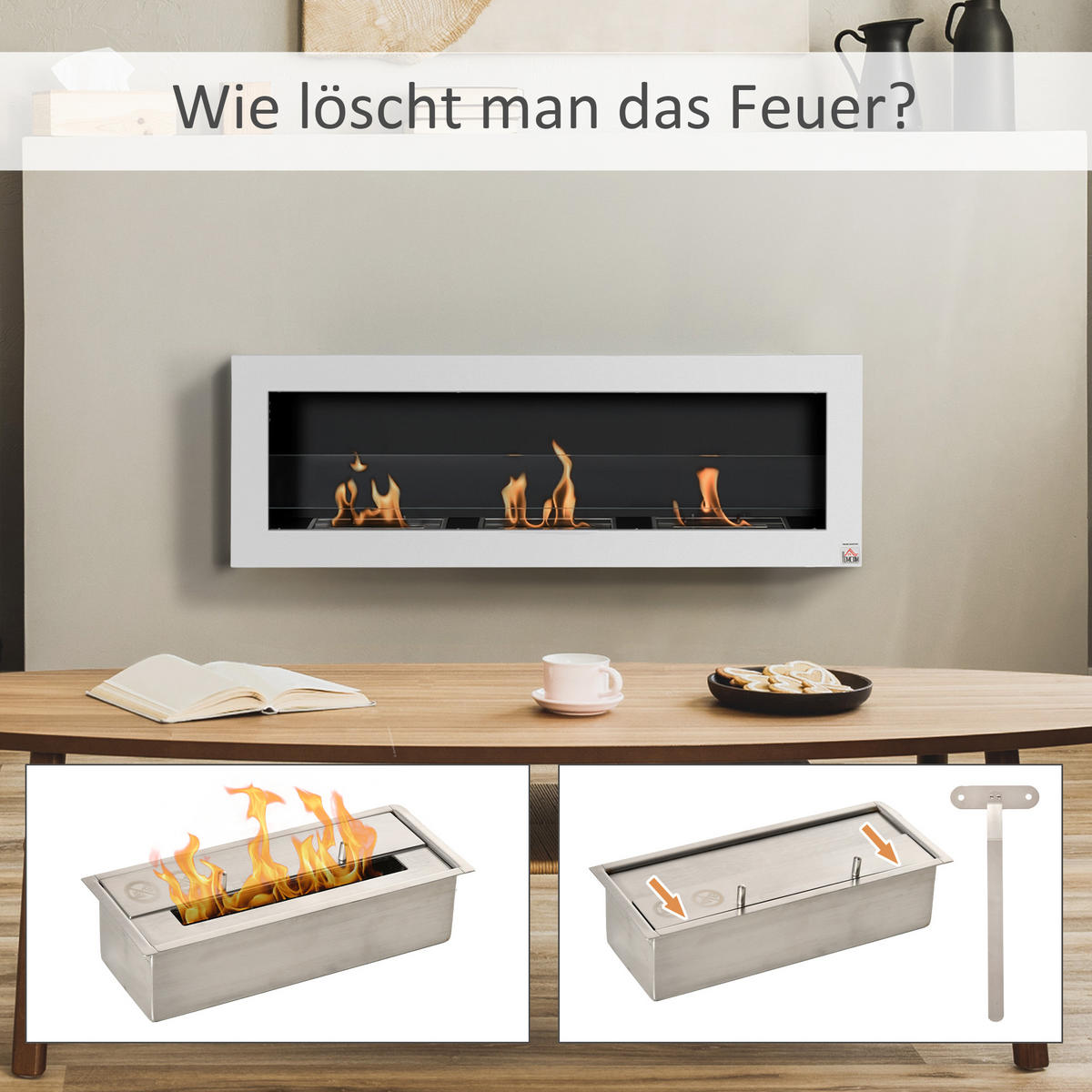 ETHANOL-KAMIN Bio-Ethanol-Brenner 3 Brennboxen 3 Std. Brenndauer Weiß - Weiß, Metall (15/40/120cm) - HOMCOM