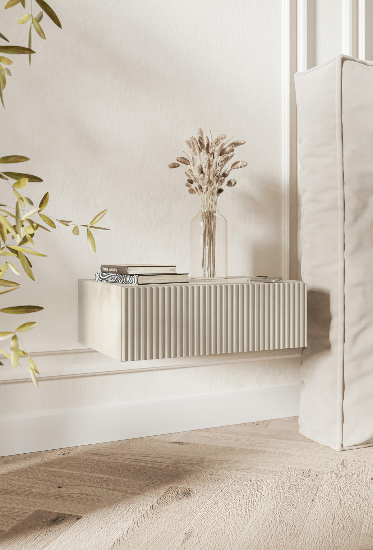 NACHTSCHRANK Veldio Graubeige 50 cm - Greige, Holzwerkstoff (50/17/35.6cm) - Selsey