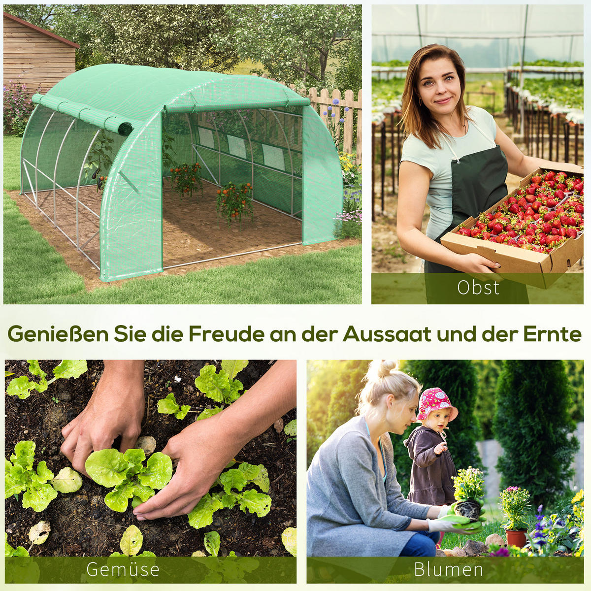 FOLIENGEWÄCHSHAUS, Grün, Verzinkter Stahl, PE-Kunststoff - Grün, Kunststoff (300/200/397cm) - Outsunny