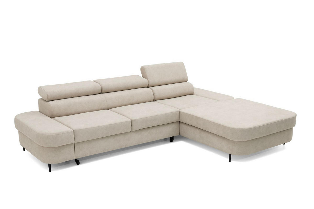 ECKSOFA JAZZ L Rechts mit Schlaffunktion 127x216 Velours Beige - Beige/Schwarz, Holz/Textil (237/285cm) - Muffo