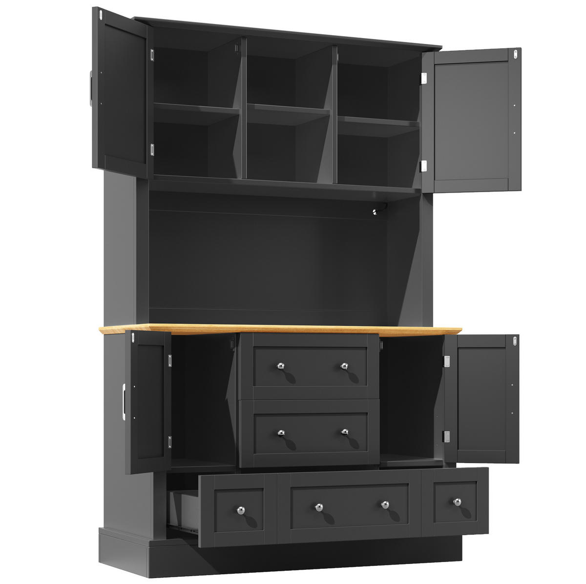 ANRICHTE Hochschrank 115/40/180 cm aus MDF mit LED-Beleuchtung und App-Steuerung Schwarz/Natur - Schwarz, Holzwerkstoff (115/180/40cm) - Modenvie