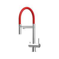 3-WEGE-KÜCHENARMATUR, Edelstahl Massiv aus Chirurgenstahl, Gebürstet und Rot, 2-Strahl-Brause - Rot, Metall (24/49/24cm) - VIZIO