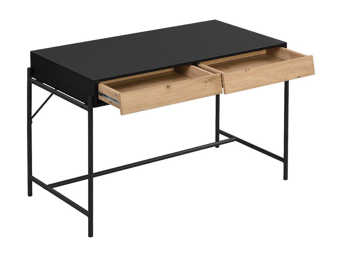 SCHREIBTISCH mit 2 Schubladen - MDF & Metall - Schwarz & Holzfarben - VUORIA - Schwarz, Holz (120/60/77cm) - Vente-Unique