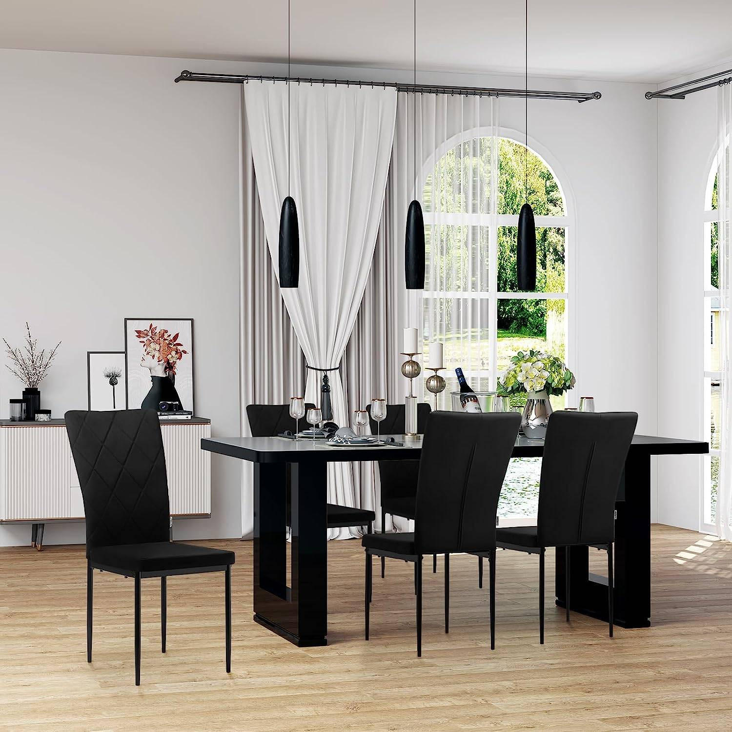 ESSZIMMERSTUHL 4er Set, Samtbezug, Schwarz - Schwarz, Leder/Kunststoff (42/94.5/59cm) - Woltu