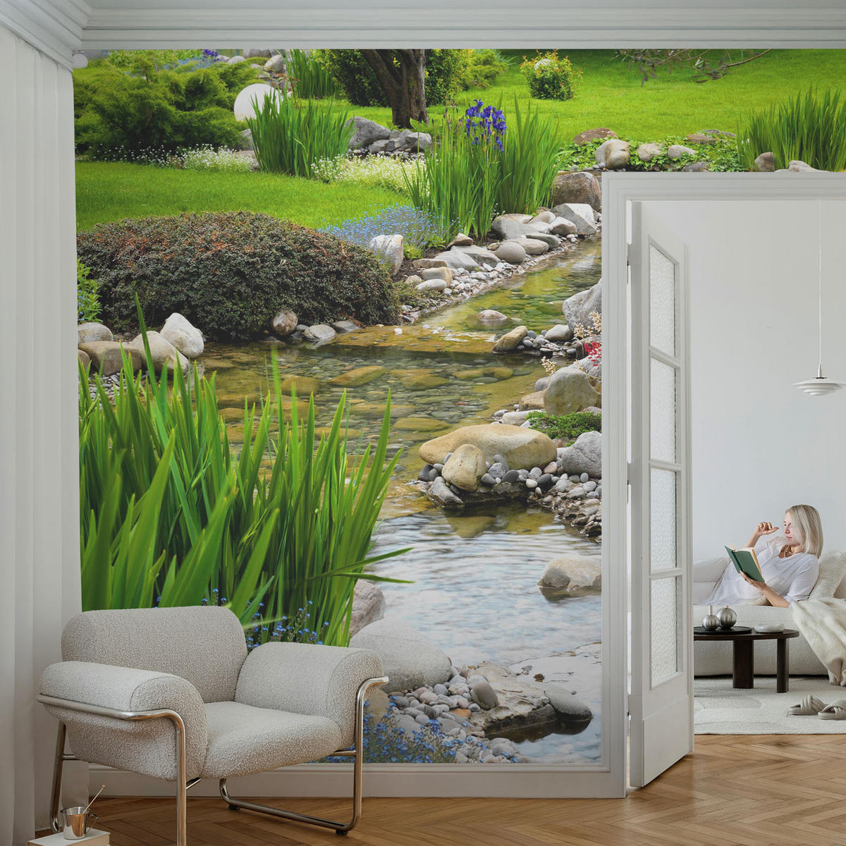FOTOTAPETE 104x70 cm - Idyllischer Garten - Grün, Textil (104/70cm) - Wallfluent