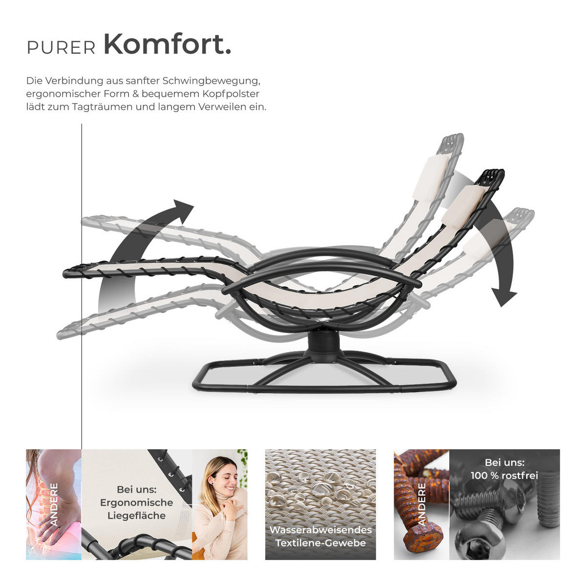 GARTENLIEGE Toulon,abnehmbares Kopfpolster,beige - Beige, Textil (77/83/170cm) - tectake