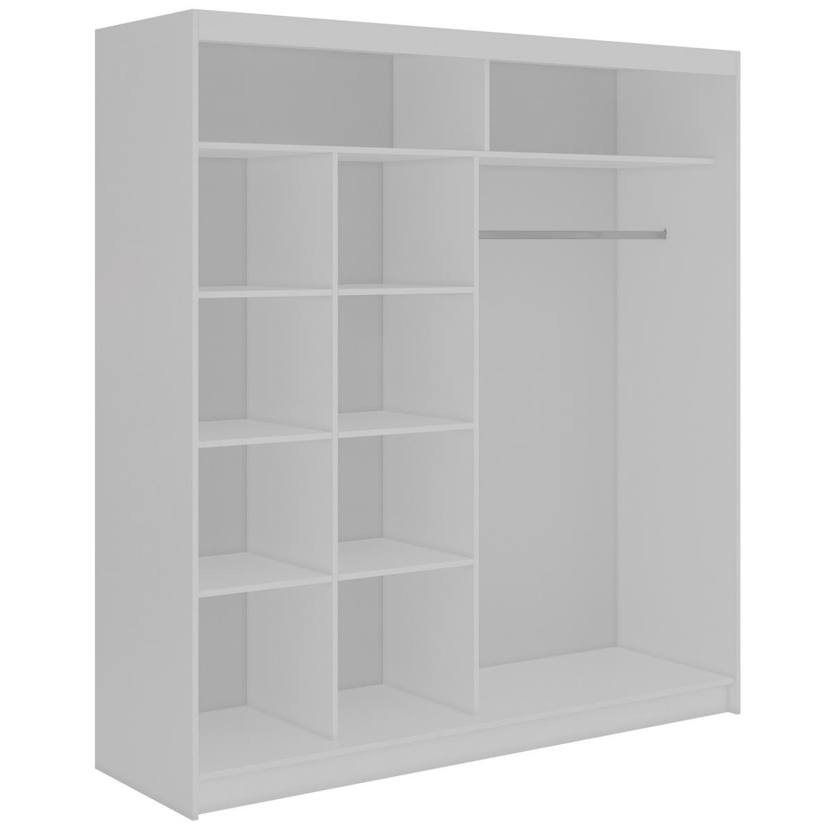SCHWEBETÜRENSCHRANK 200 - VERONA - Weiß mit Spiegel - Alufarben/Weiß, Holzwerkstoff/Metall (200/216/61cm) - MKS