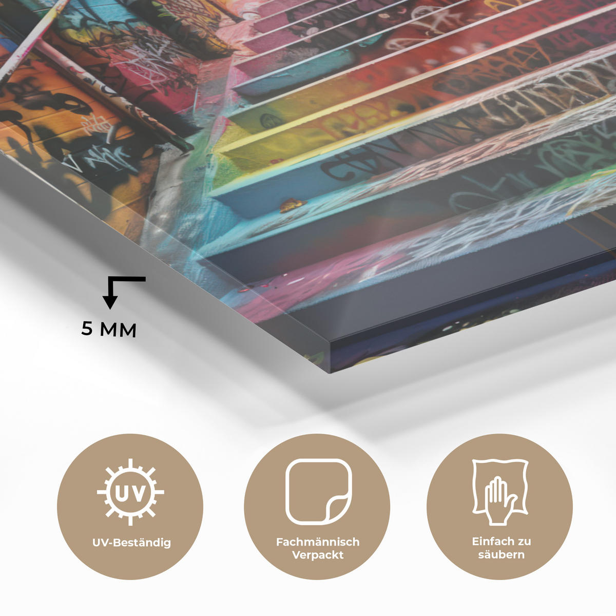 ACRYLGLASBILD Treppe - Graffiti - Farben - Kunst 80x60 cm - Multicolor, Glas (80/60cm) - MuchoWow