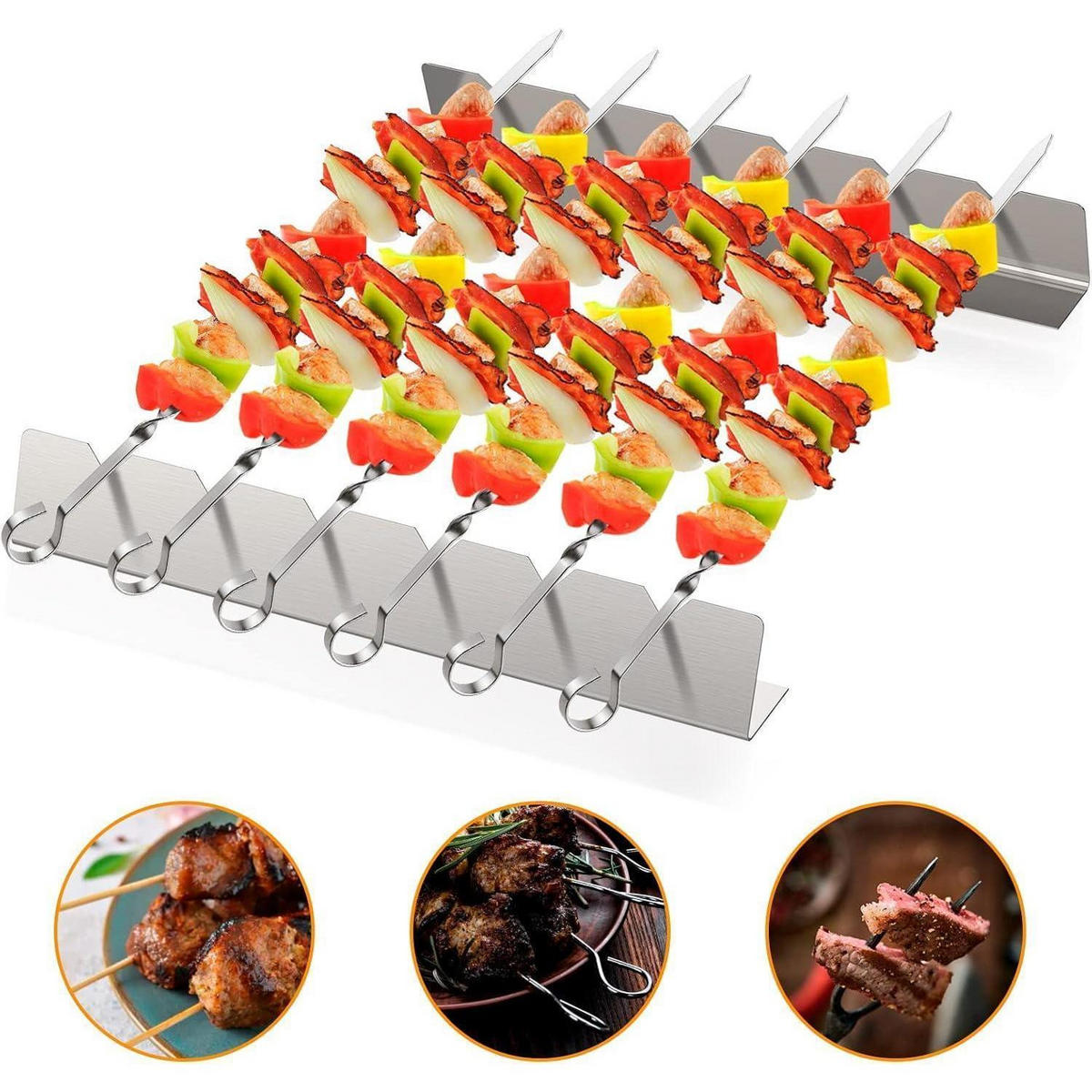 GRILLSPIESSE 6-teiliges Set Edelstahl mit Halterung - Silberfarben, Metall (8.2/5.5/42.2cm)