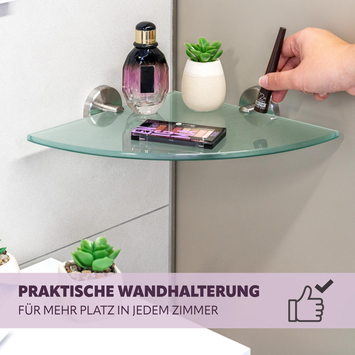 GLAS-ECKABLAGE PIAZZA, Edelstahl, matt - Edelstahlfarben, Metall (35/6/25cm) - bremermann