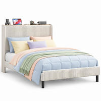 BETTRAHMEN 140/200 cm in Beige & Cream mit gepolstertem Kopfteil, Flügeldesign, Metalllatten und Metallbeinen Cord - Beige/Schwarz, Textil/Metall (140/200cm) - STILVORA