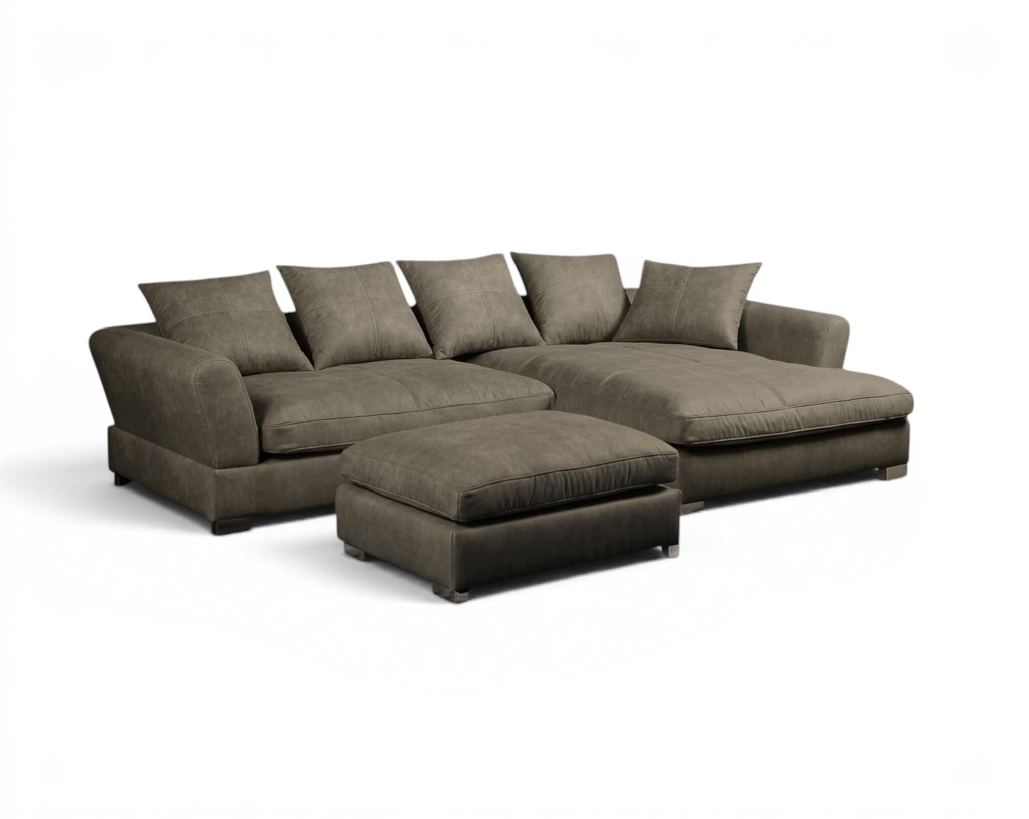 ECKSOFA Tizian Inkl. Hocker - Hellbraun, Holzwerkstoff/Textil (290/182cm) - Fun Möbel
