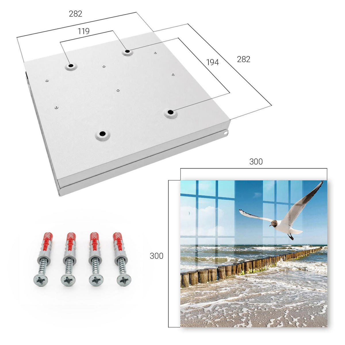SCHLÜSSELBOX Weiß 30x30 cm – Türöffnung nach rechts - Meeresraum - Blau, Metall (30/30/5cm) - TULUP