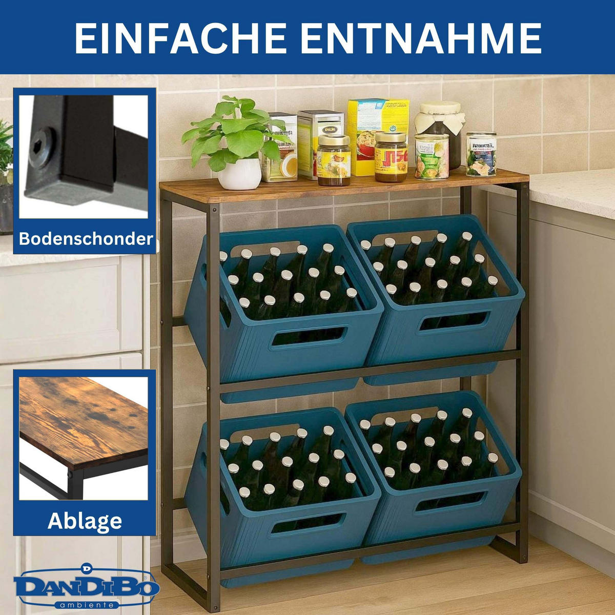 GETRÄNKEKISTENREGAL 4 Kisten mit Ablage Metall/Holz Schwarz 90/32/102 cm - Schwarz, Metall (90/102/32cm) - DanDiBo