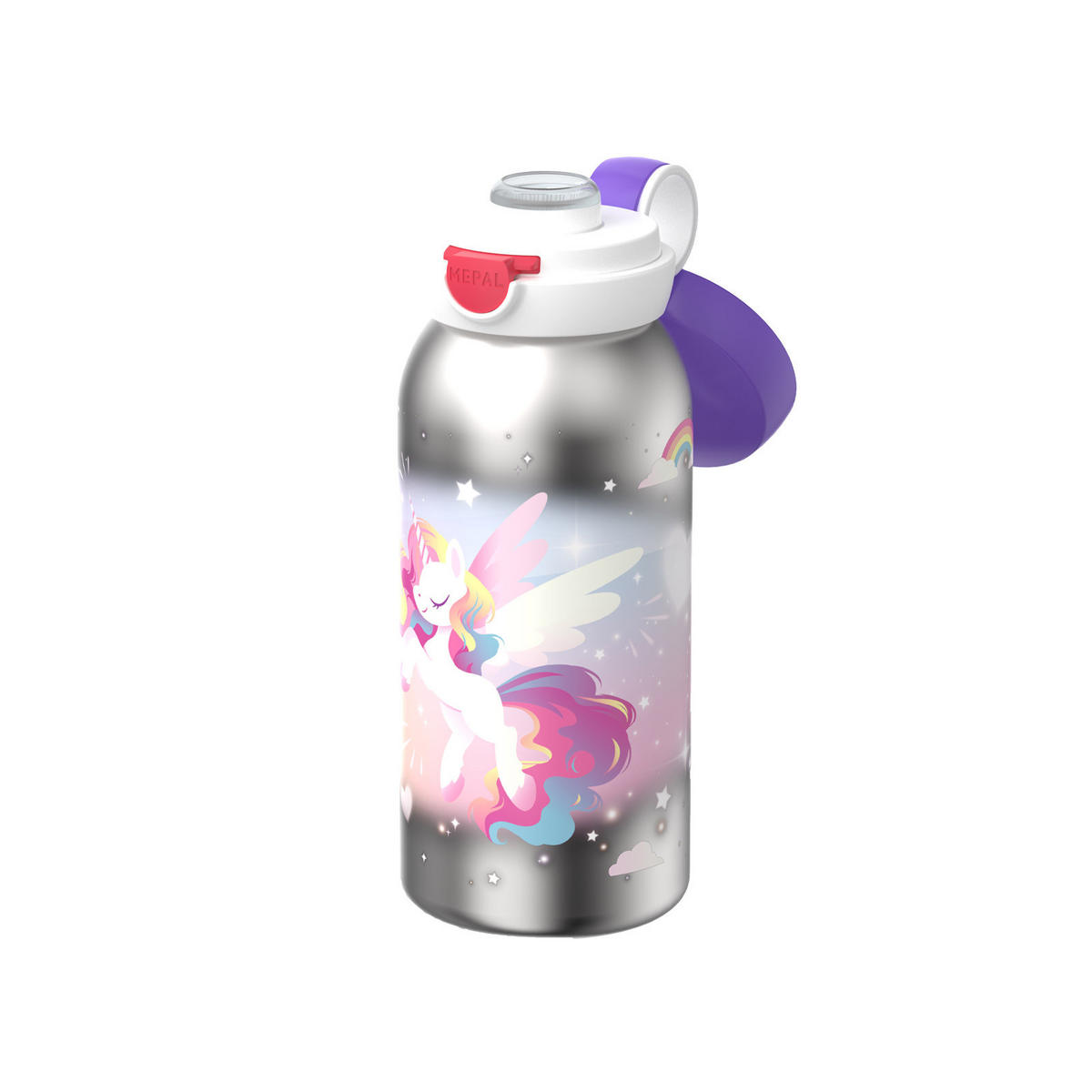 EDELSTAHL-TRINKFLASCHE MIT KLAPPDECKEL Campus Unicorn Glow 600 ml - Lila, Kunststoff/Metall (0.6L) - Mepal