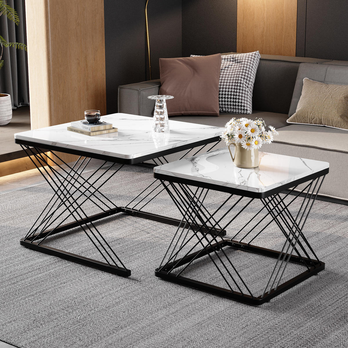 COUCHTISCH 2er-set Schwarz und Weiß - Weiß, Holzwerkstoff/Metall (60/60/45cm) - Urban Meuble