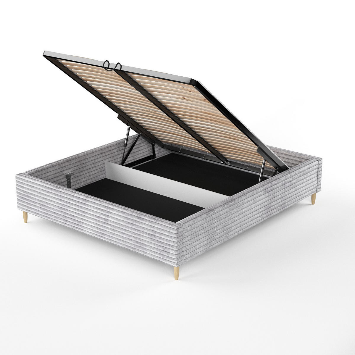 POLSTERBETT Larch Grau 120/200 cm im Samtstoff - Schwarz/Naturfarben, Holz/Holzwerkstoff (120/200cm) - Maison de Reve