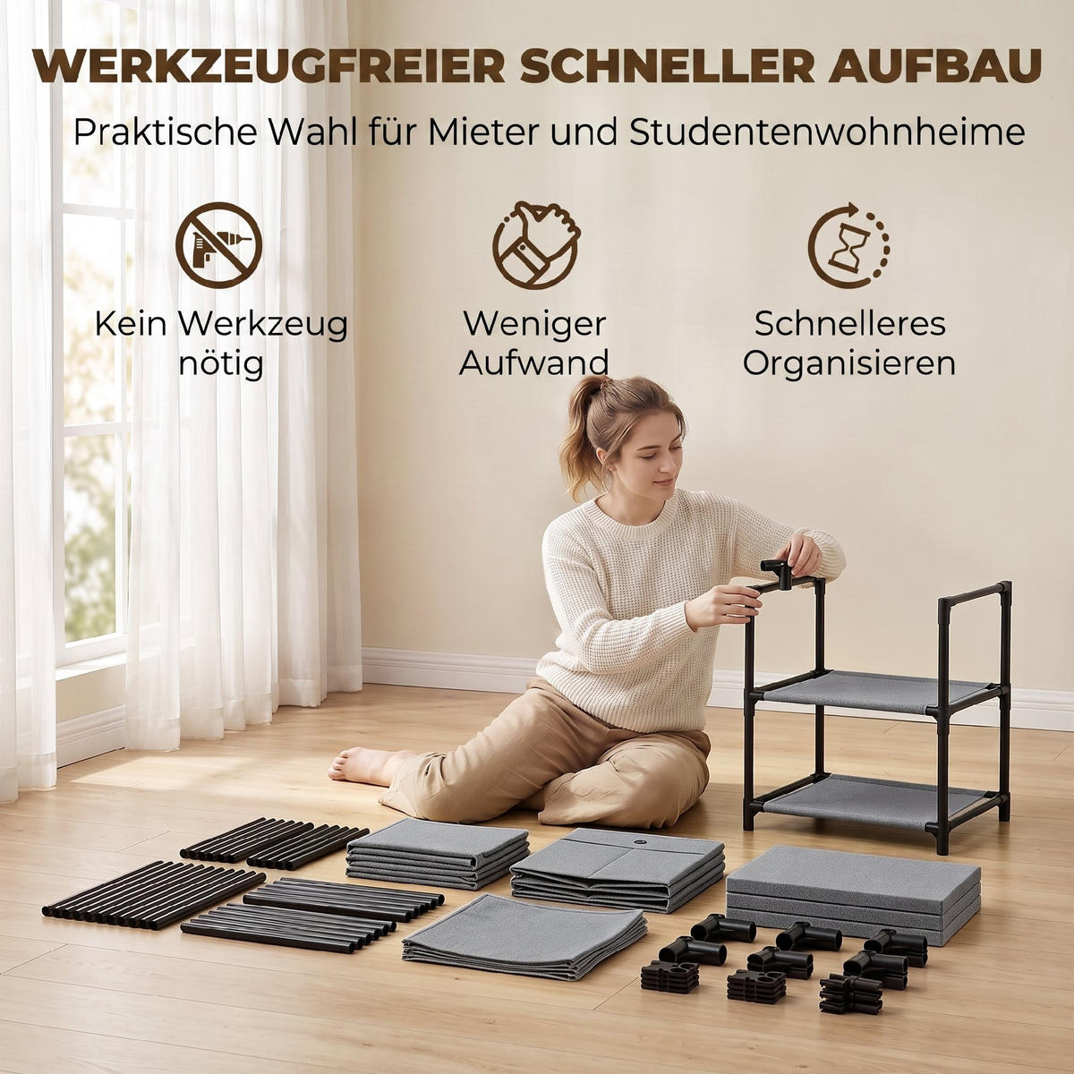 KOMODA Len Ocel Šedá - šedá/černá, kov/textil (32/80/42cm) - HOMCOM