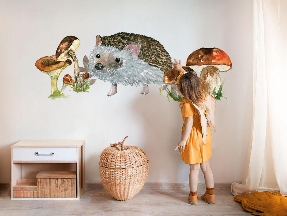 WANDAUFKLEBER 60x93cm - Waldigel - Multicolor, Kunststoff (60/93/0.1cm) - Wallfluent