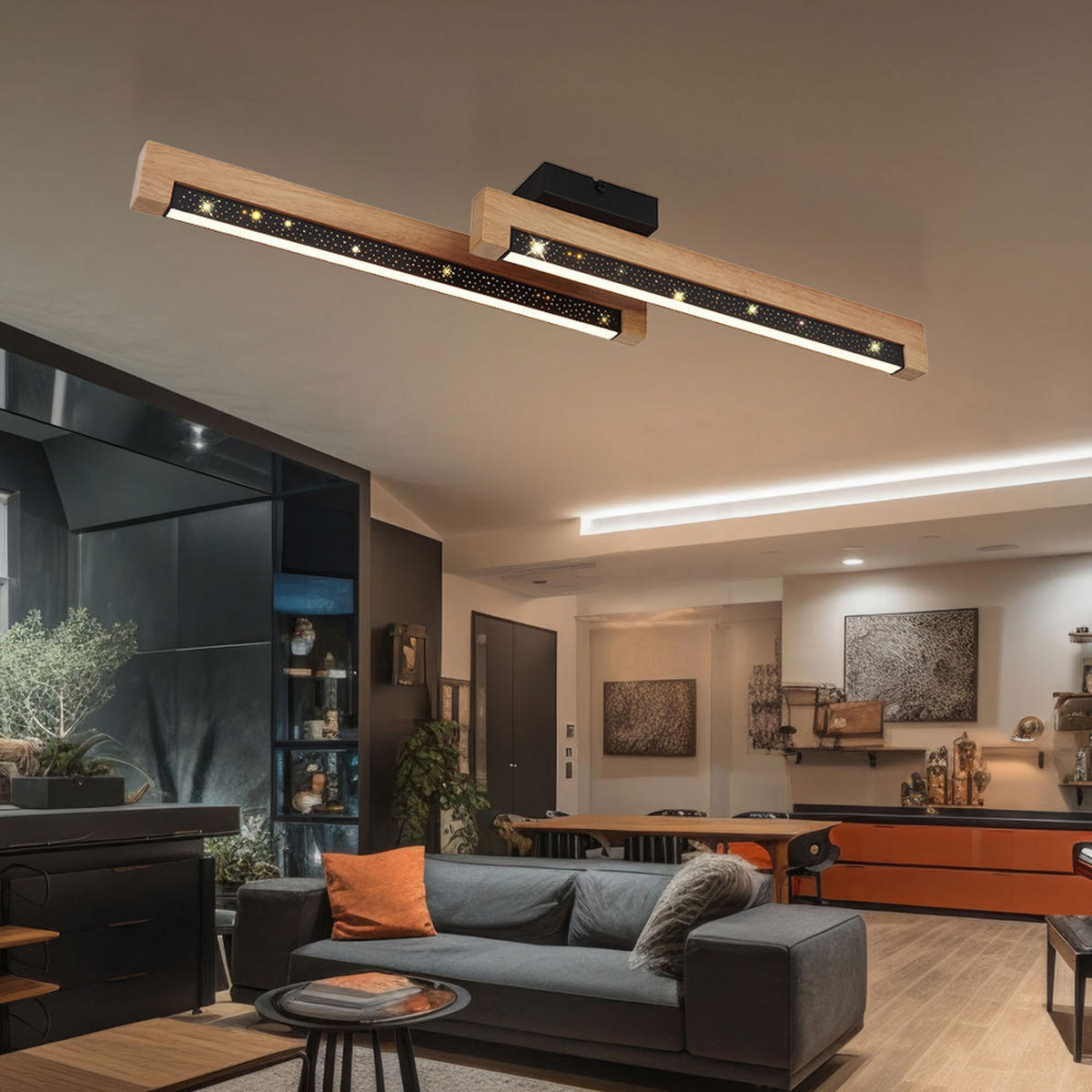 LED DECKENLEUCHTE STARLA Braun Holz Aluminium - Braun, Holz (70/13/8cm) - Globo Lighting